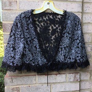 Fantastic Black Beaded Floral Wrap Cardigan